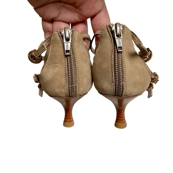 Stuart Weitzman Nuarache Gladiator Sandals Tan Nubuck Leather 7.5 Kitten Heel - Picture 9 of 16